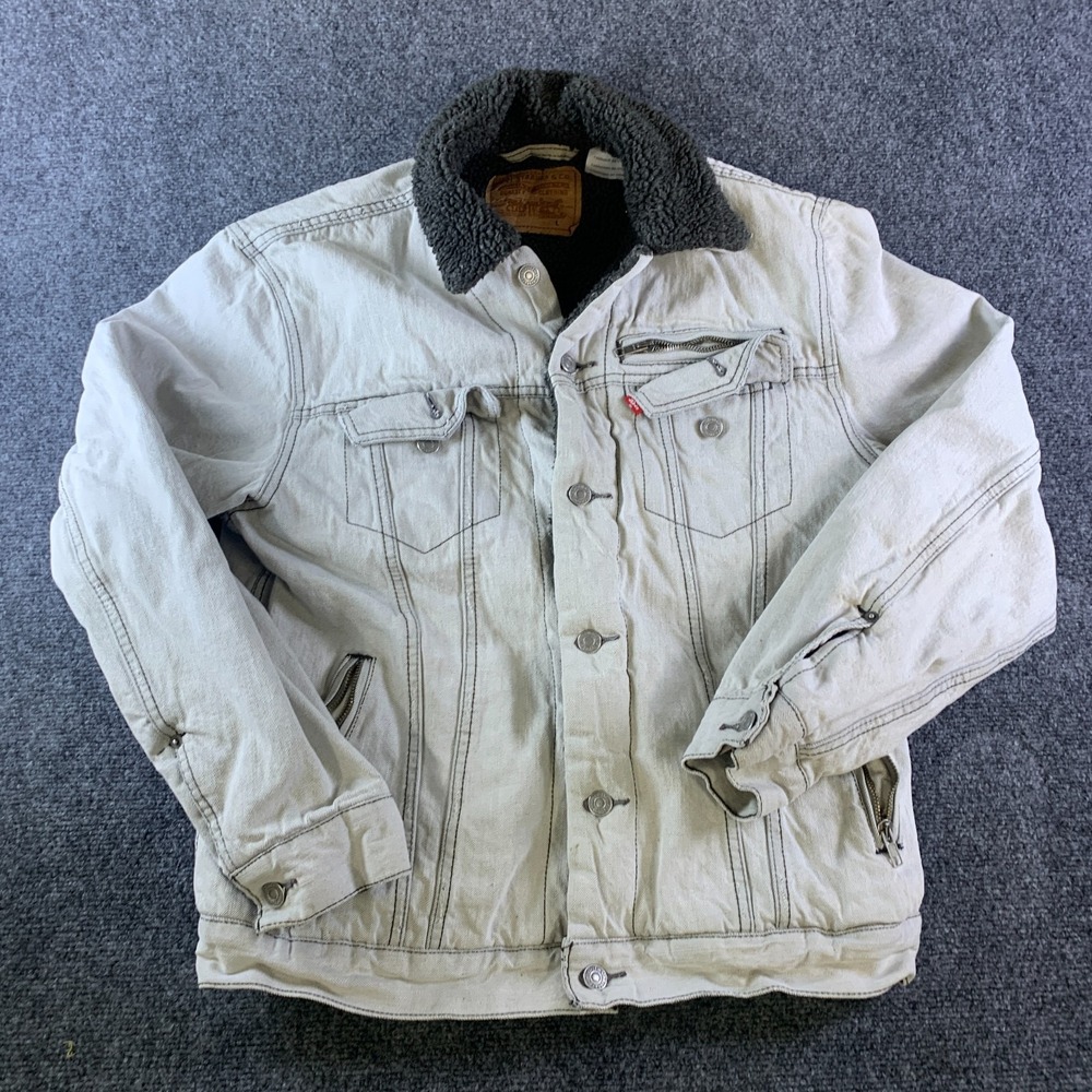 Levi's Trucker Jacket Mens Large Light Blue/White Denim Sherpa Lined Light Wash
